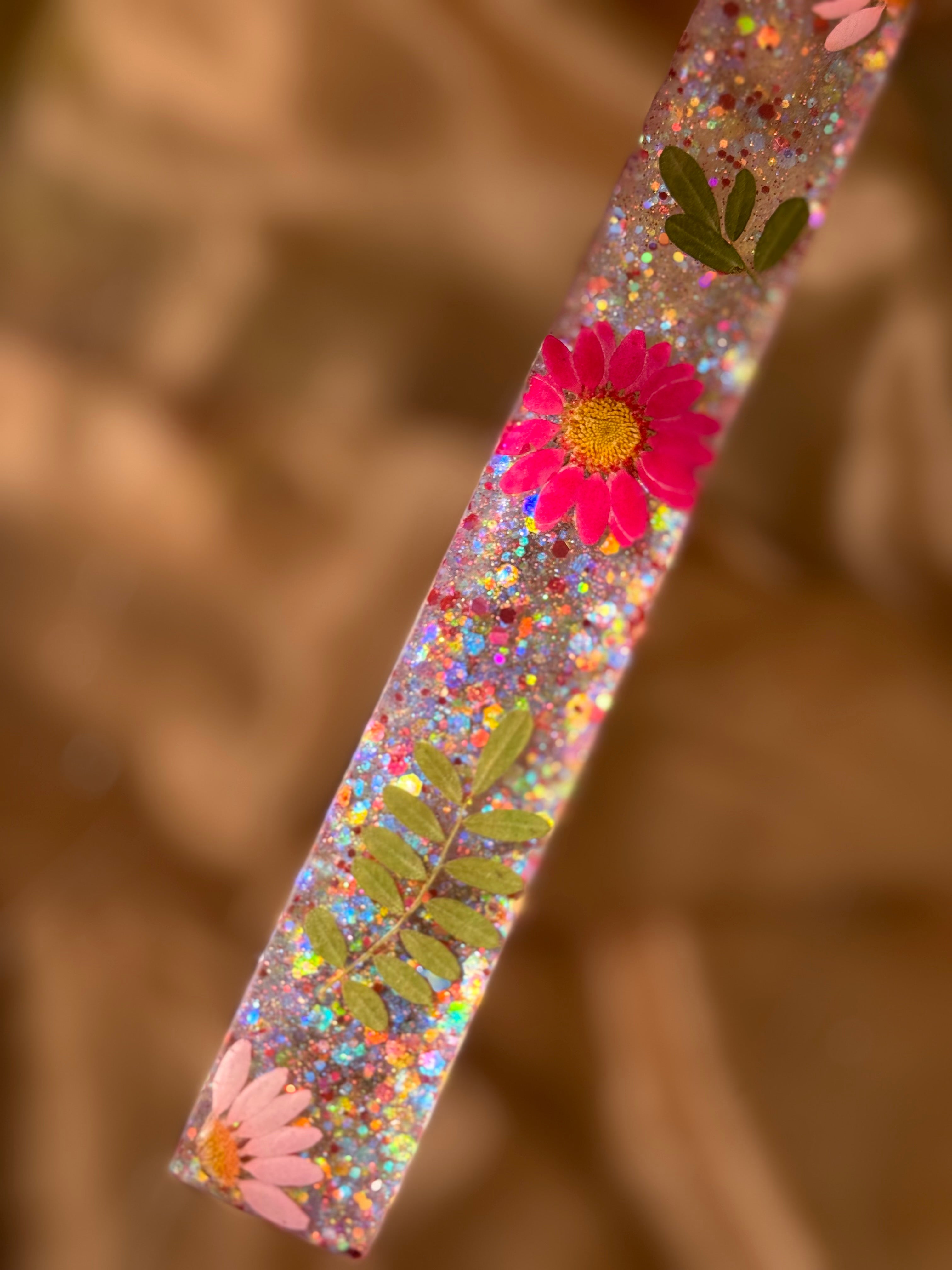 Glitter Pink Floral Bookmark