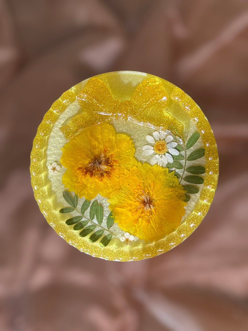 Yellow Floral Bow Vanity Tray