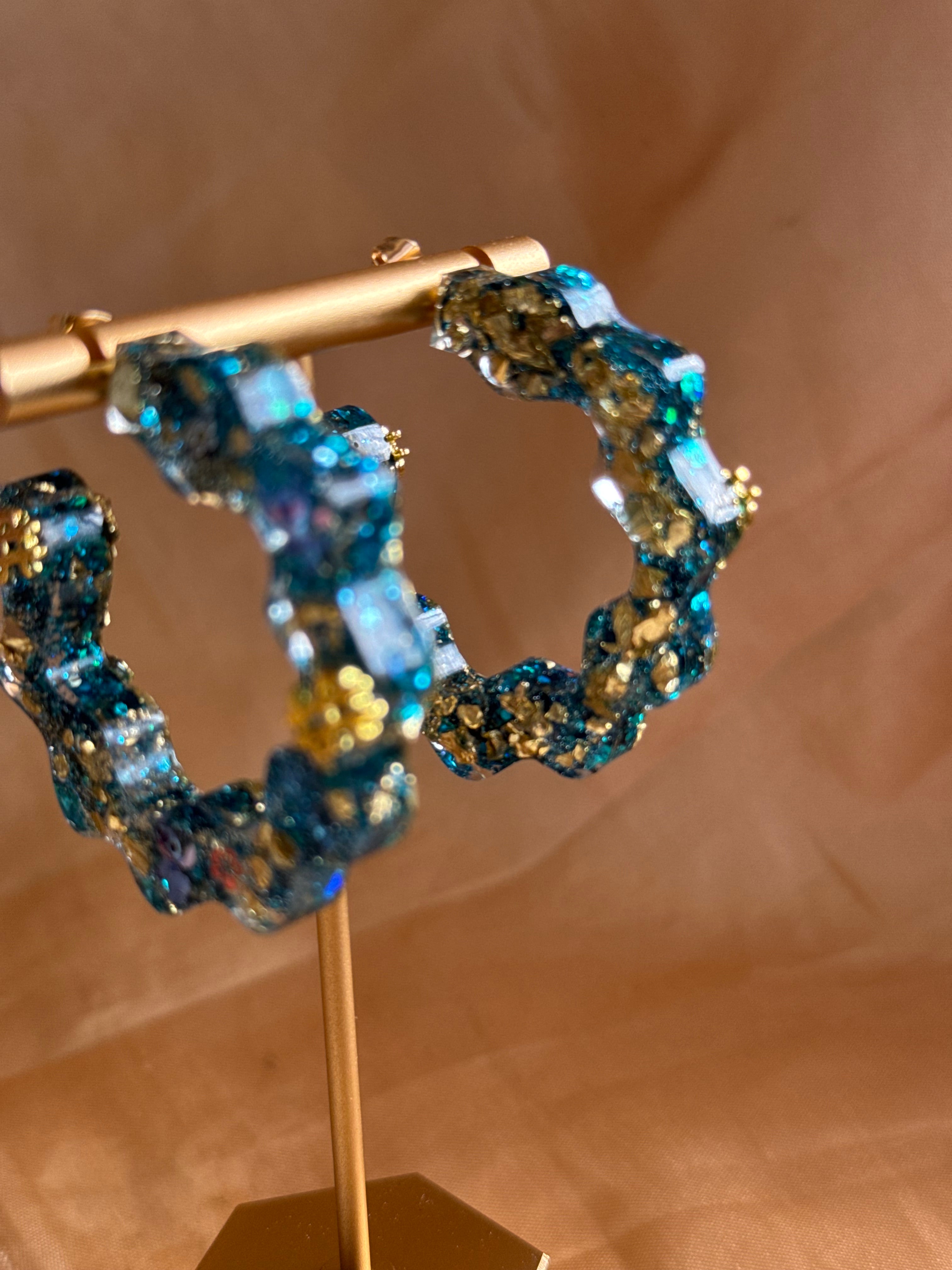 Blue Stitch Semi-Hoop Earrings