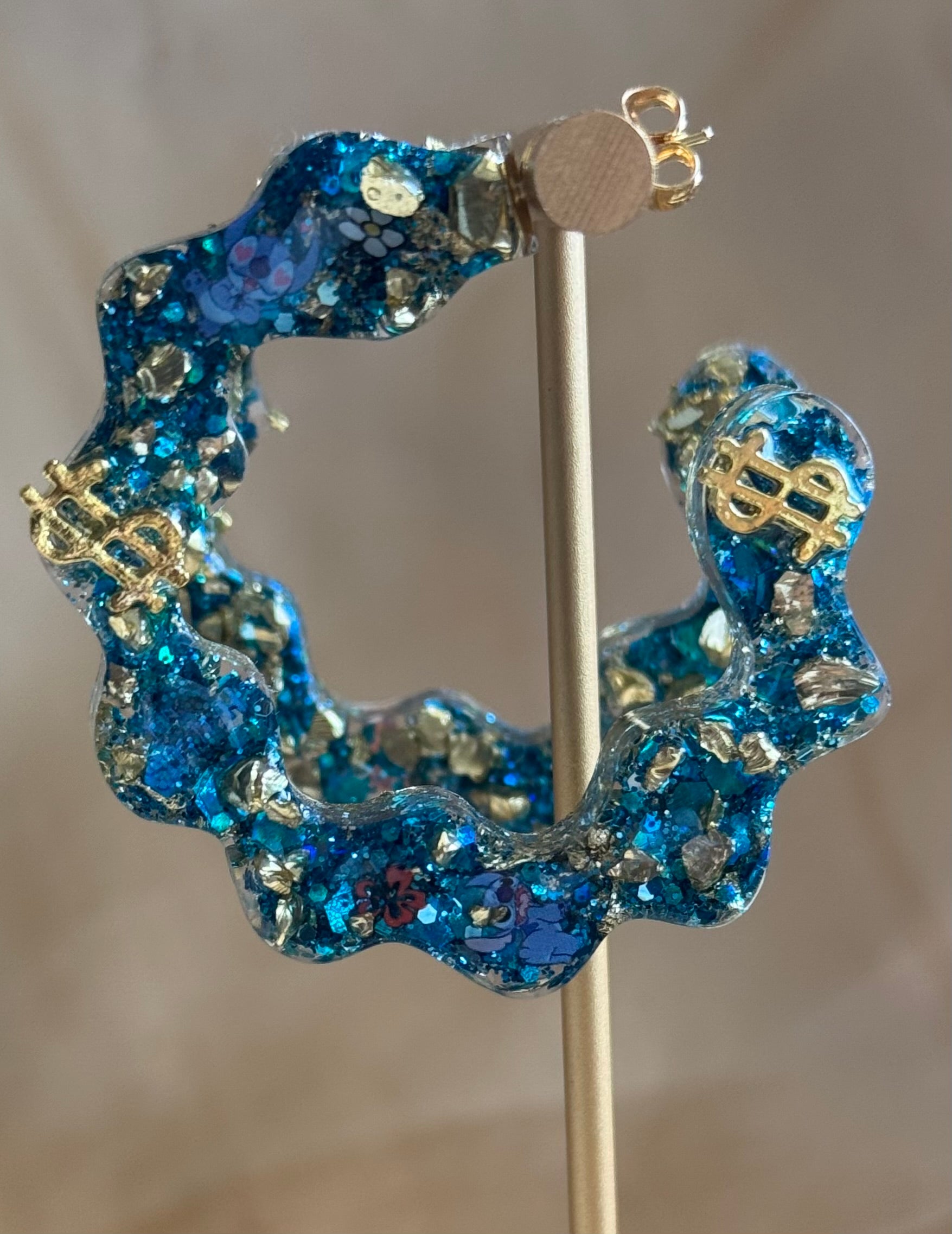 Blue Stitch Semi-Hoop Earrings