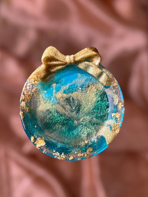 Blue and Gold Bow Vanity Tray