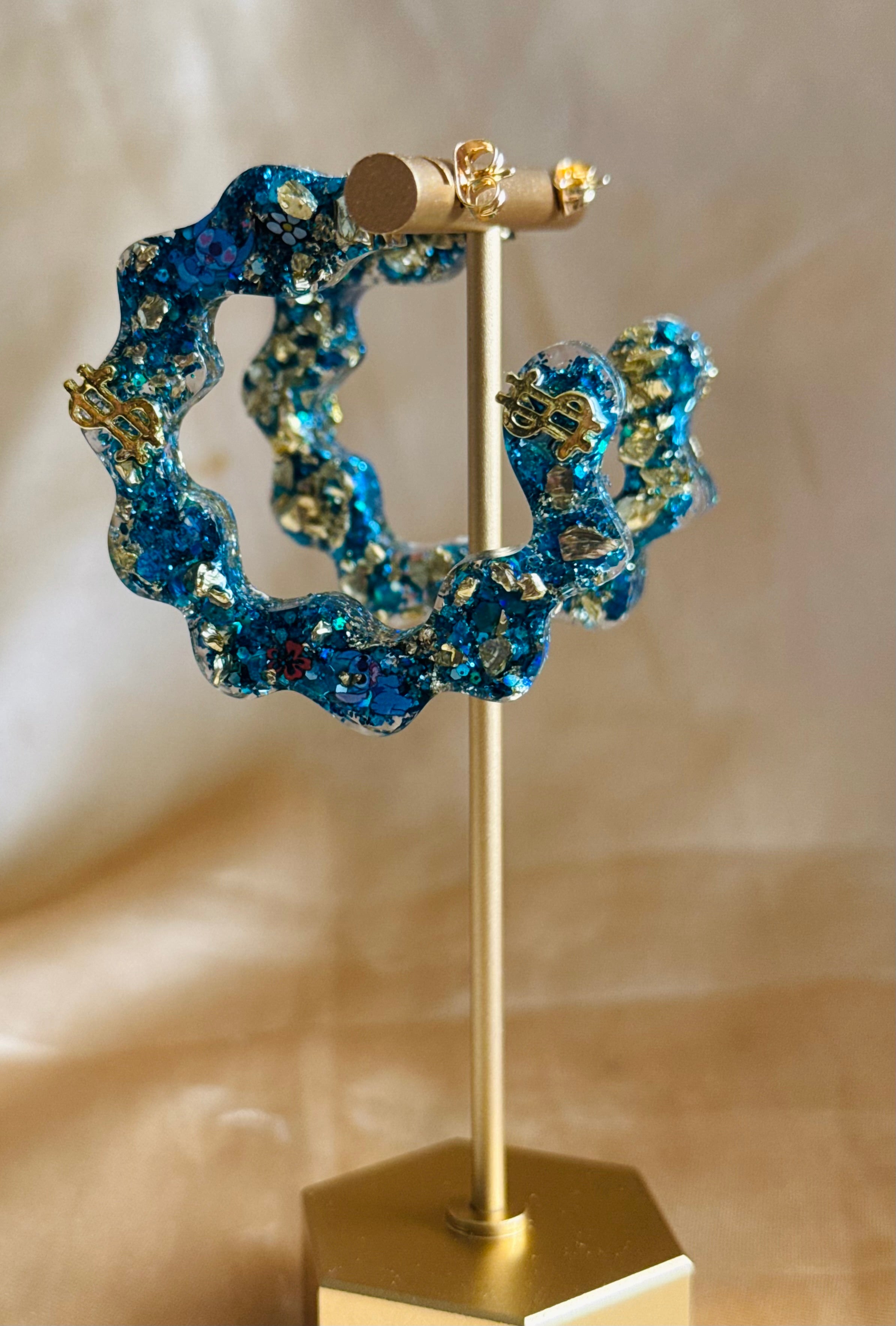 Blue Stitch Semi-Hoop Earrings