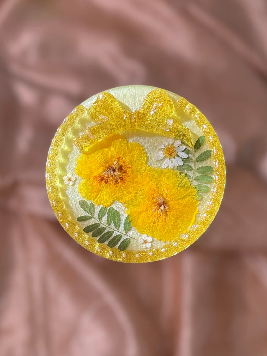 Yellow Floral Bow Vanity Tray