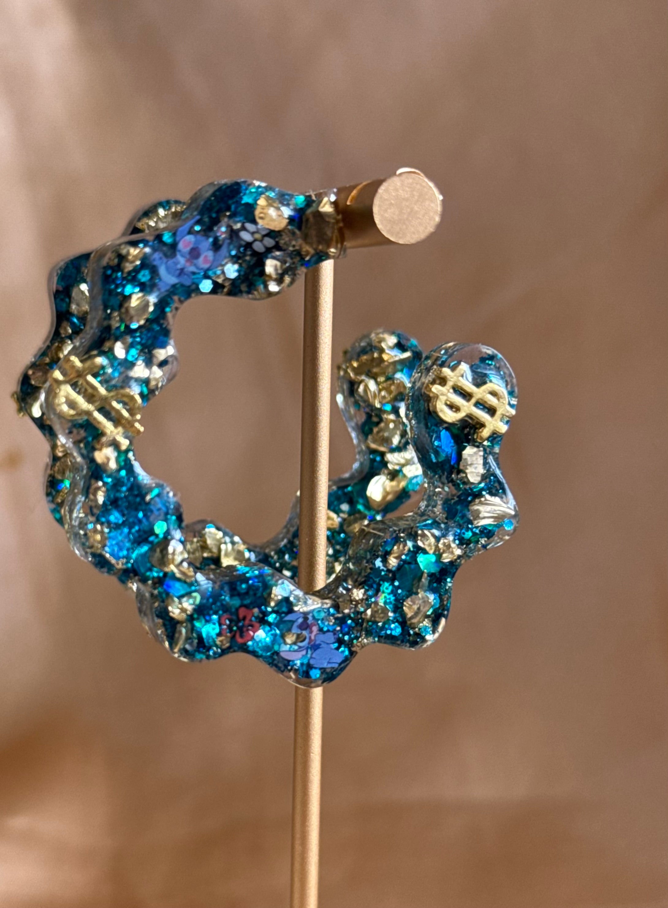 Blue Stitch Semi-Hoop Earrings