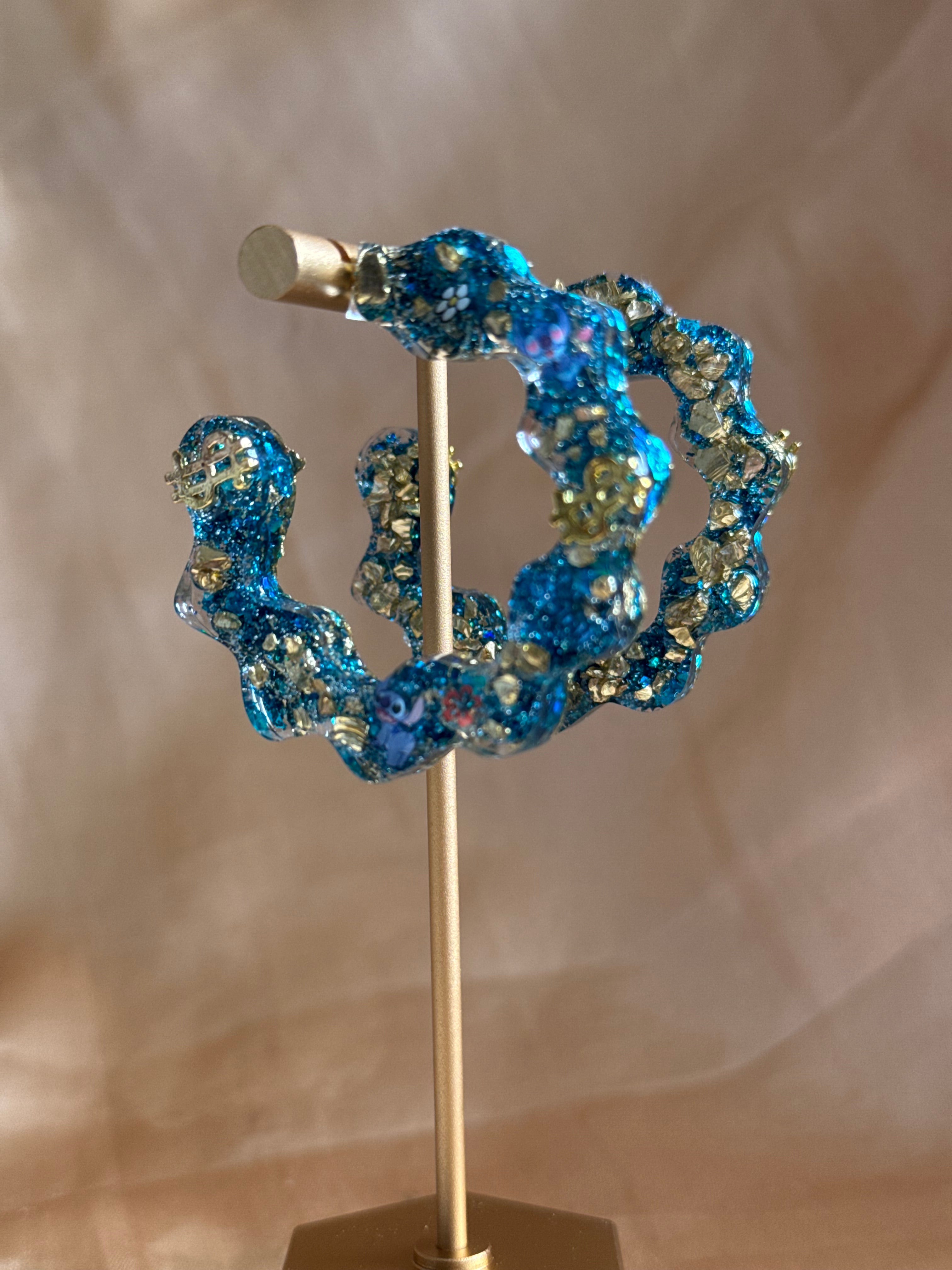 Blue Stitch Semi-Hoop Earrings