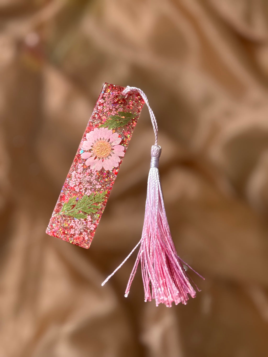 Glitter Pink Floral Bookmark