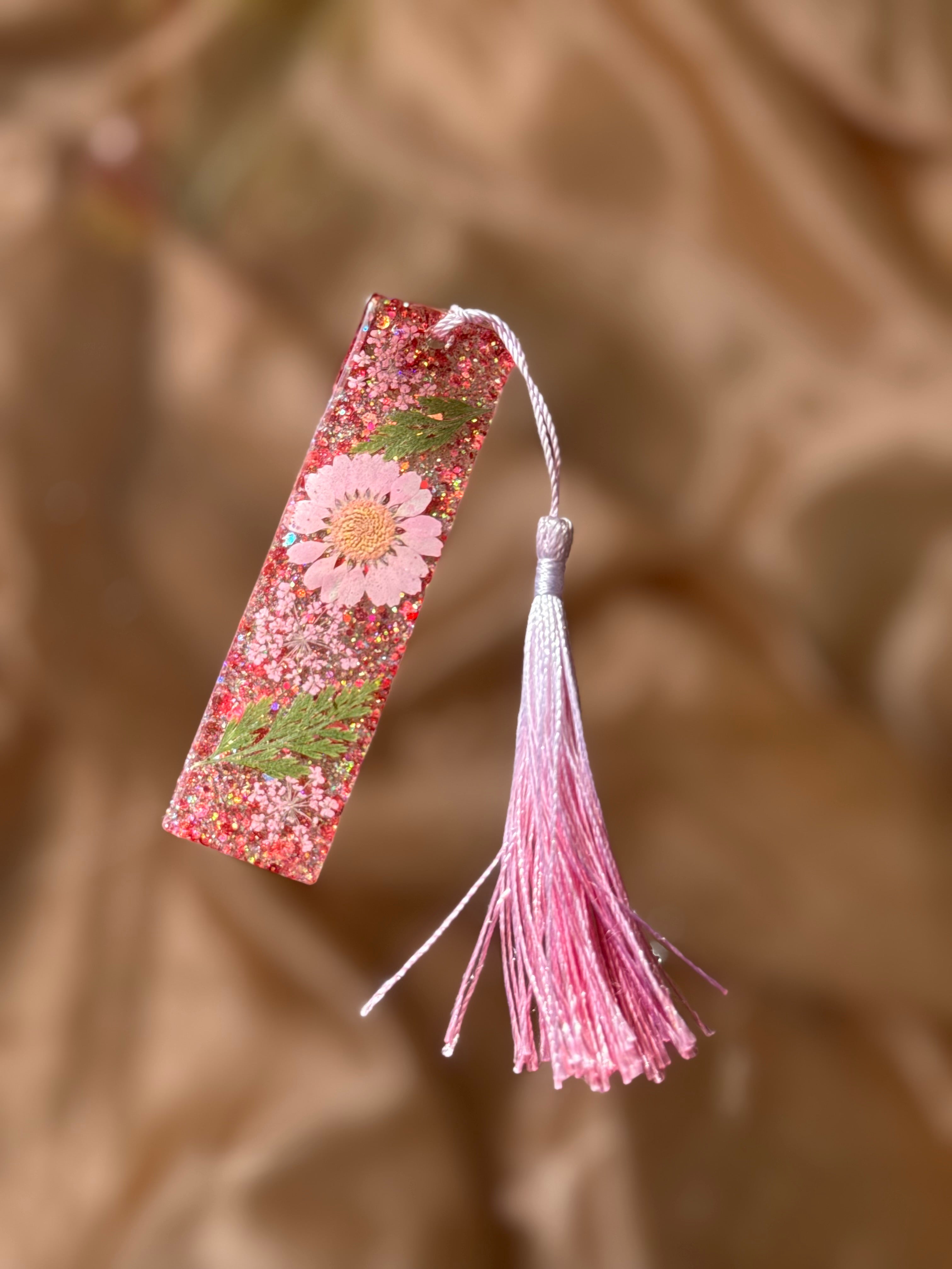 Glitter Pink Floral Bookmark