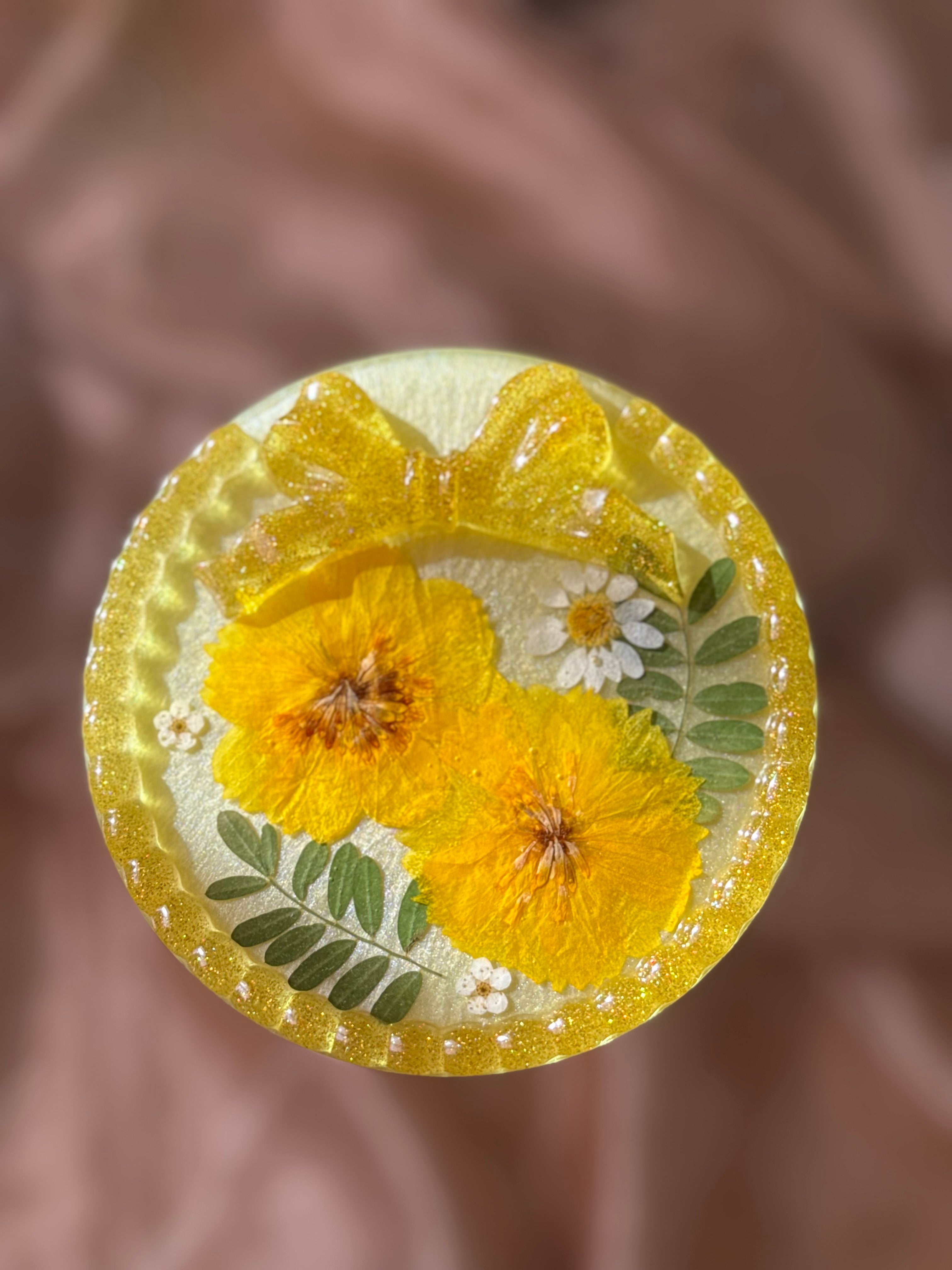 Yellow Floral Bow Vanity Tray