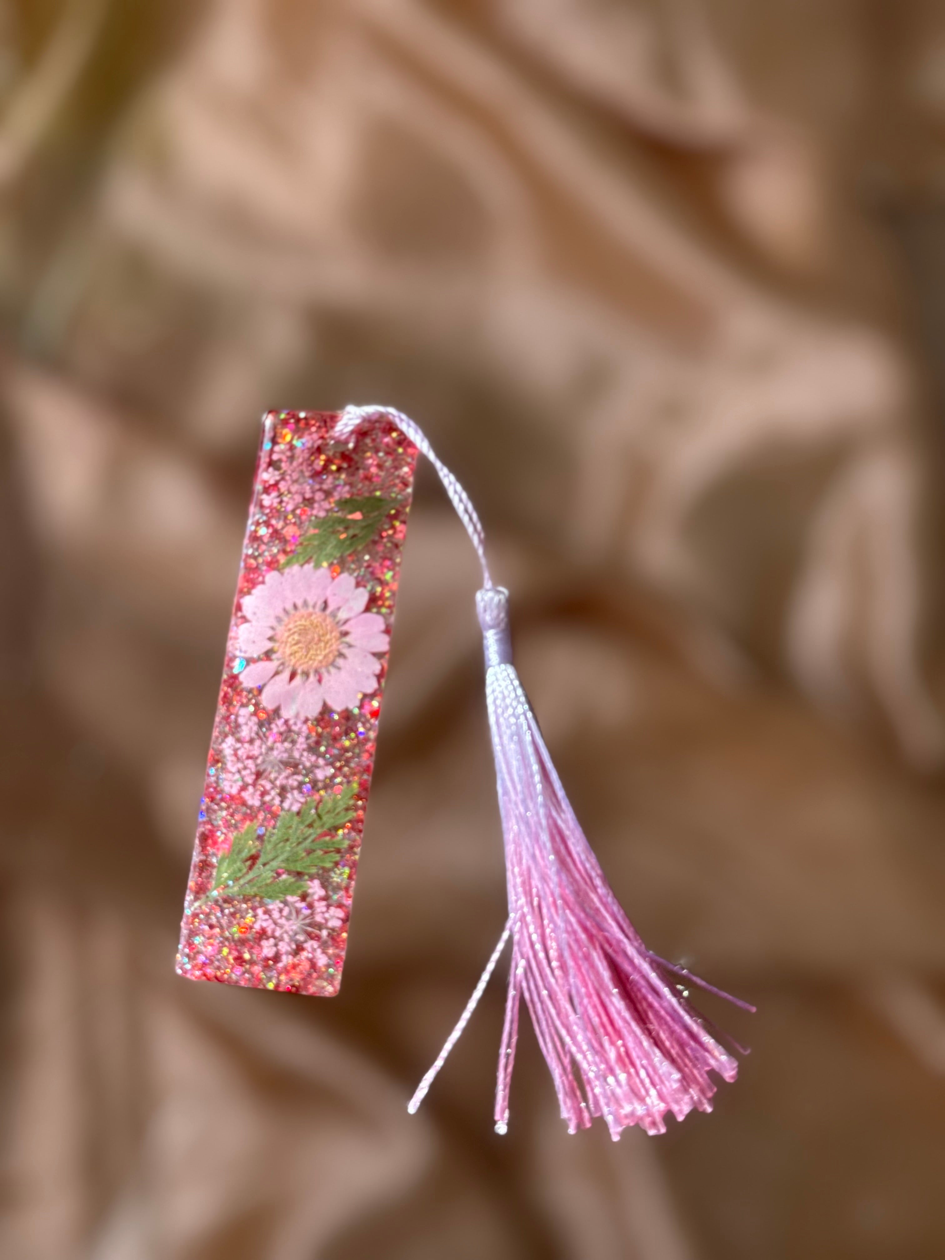 Glitter Pink Floral Bookmark