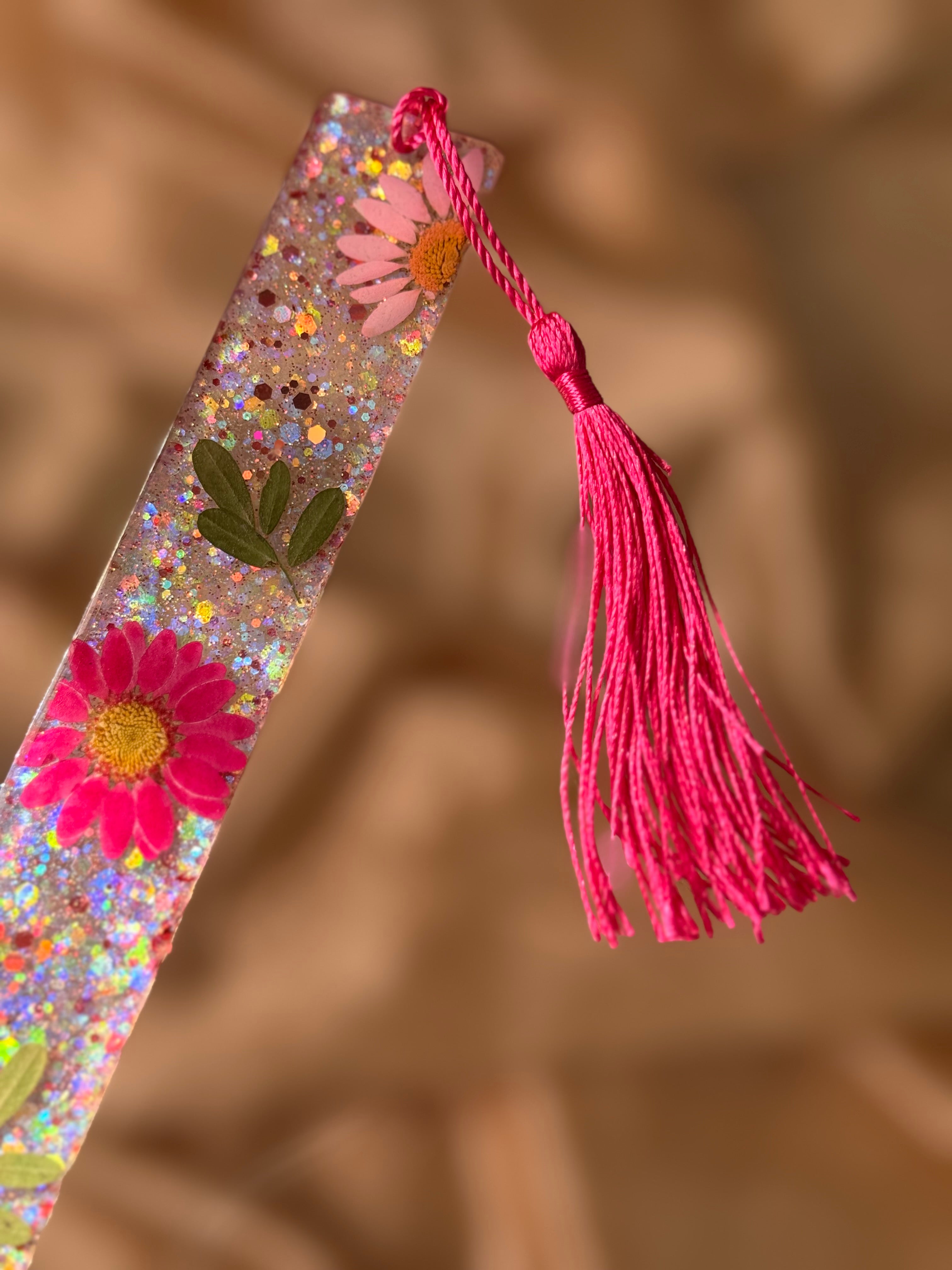 Glitter Pink Floral Bookmark